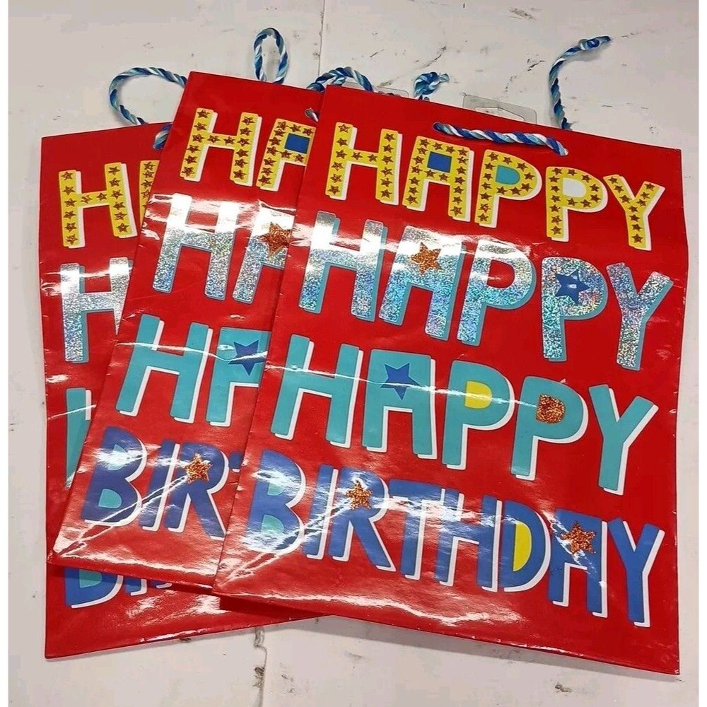 American Greetings Rainbow Star Printed Happy Birthday Bags Lot Of 3